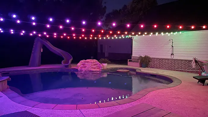 Globe lights above a commercial patio