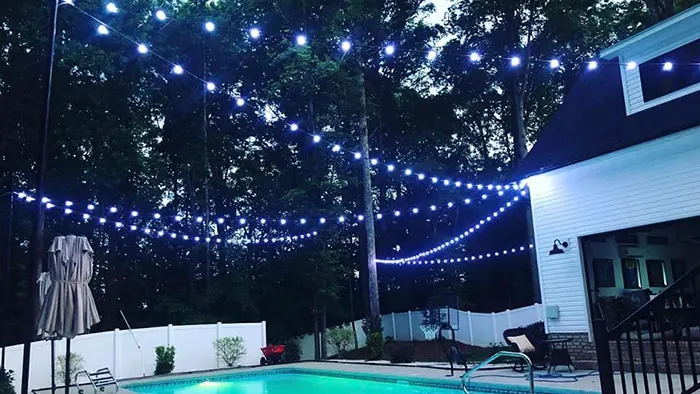 Globe lights above a residential pergola