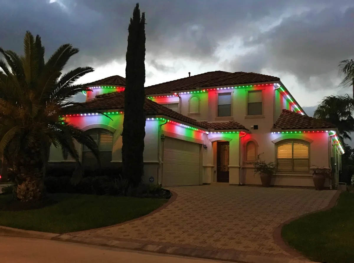 Home using permanent lighting for Christmas