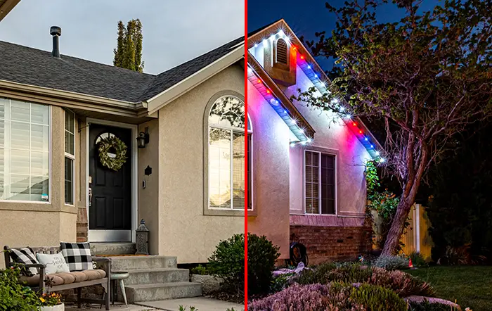 Residential home in daylight with permanent lighting turned off
