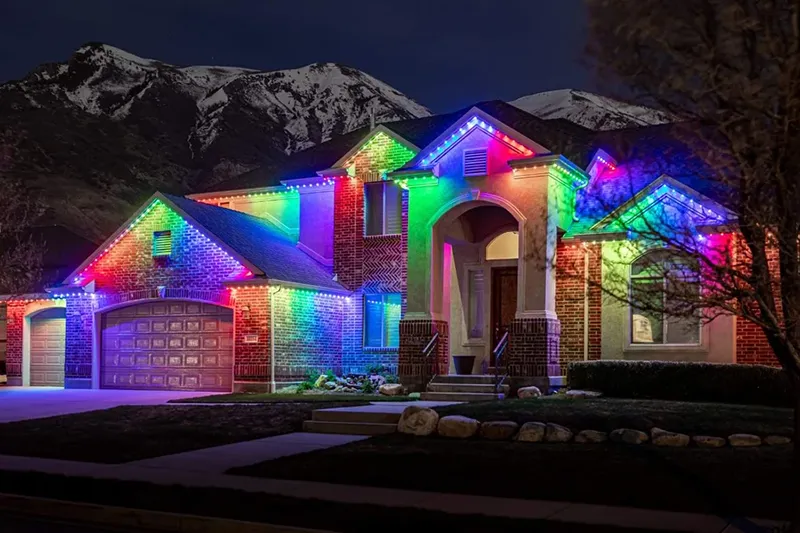 Residential home with rainbow permanent lighting