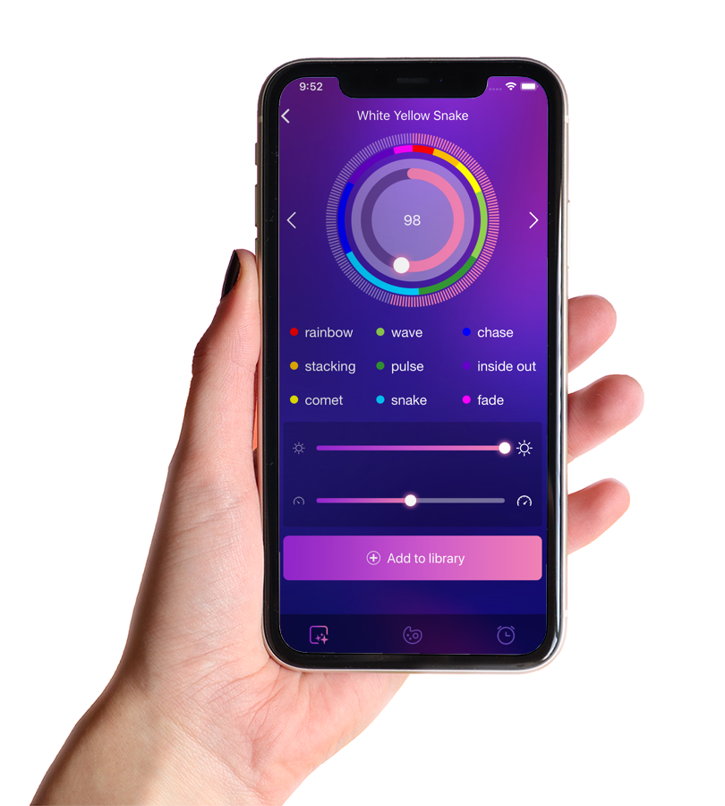 Phone displaying the Trimlight color wheel and pattern controls